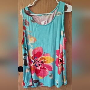 Floral Sleeveless Top - Blue and Pink